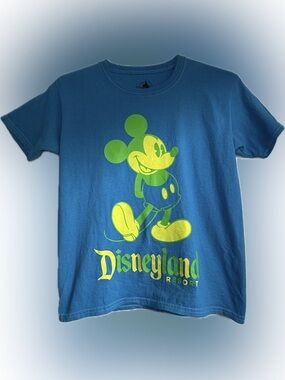 Disney Parks Disneyland Resort Neon Blue Mickey Mouse Youth T-Shirt Size Small